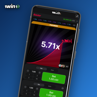 1Win Aviator free demo mode play button letting Pakistani players practise with virtual credits