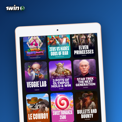1Win bonus casino 500% welcome match with stacked PKR coin icons