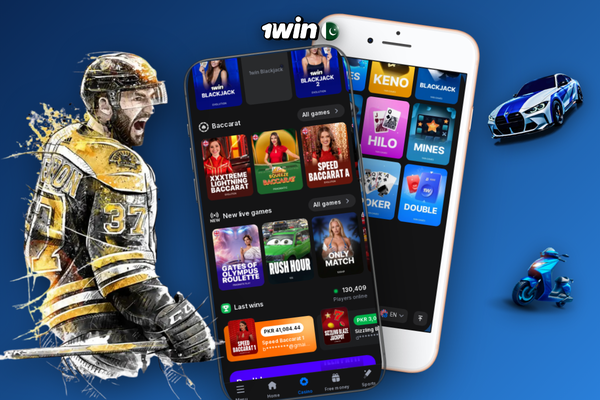 1Win casino online roulette wheel and crash game multiplier chart on dark UI