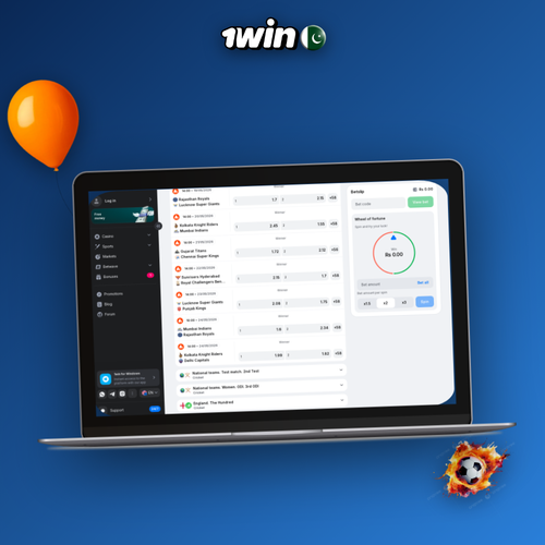 1Win desktop client open on a laptop showing sportsbook and casino lobby