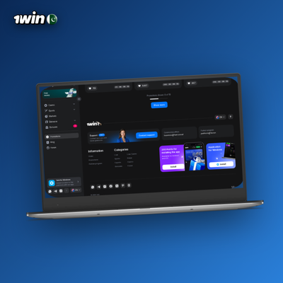 1Win PC download running on a MacBook with complete casino features