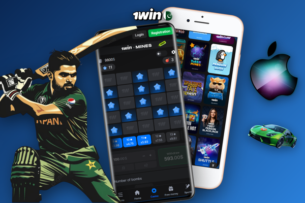 1Win app install screens side by side for Android APK and iPhone App Store