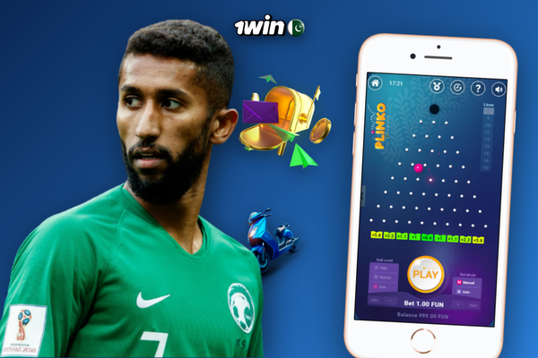 1Win Plinko app autobet panel with stop-on-loss stop-on-win toggles and sliding bankroll bar