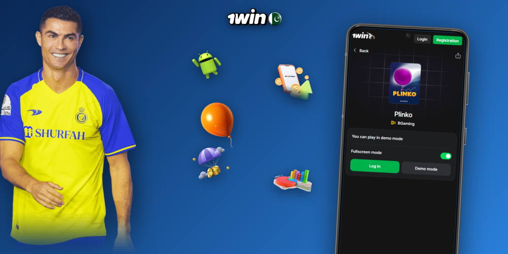 1Win Plinko game wide interface showing PKR bet panel risk selector and multiplier ribbon
