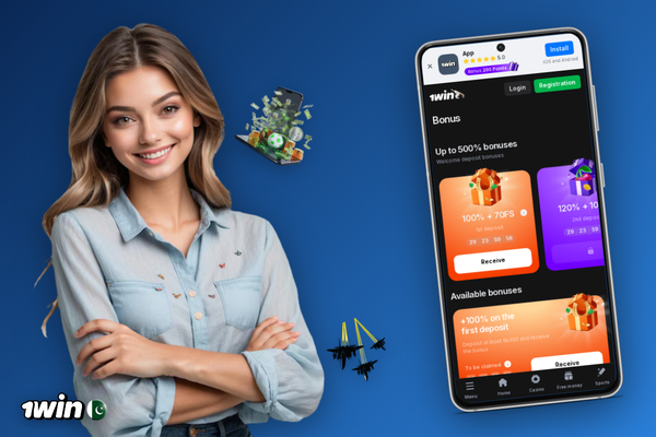 1Win Token staking vault with upward growth charts for crypto rewards
