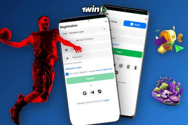 1Win website registration modal showing four sign-up method tabs in Pakistan